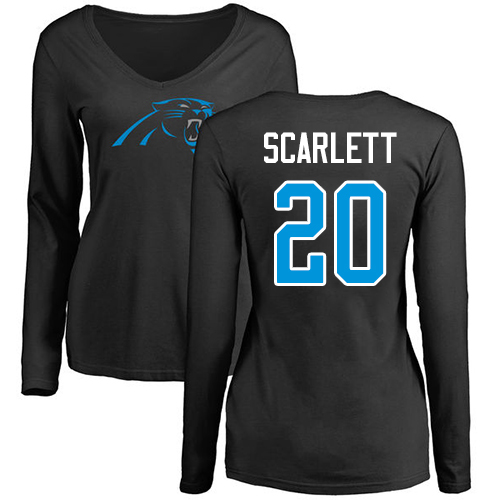 Carolina Panthers Black Women Jordan Scarlett Name and Number Logo Slim Fit NFL Football #20 Long Sleeve T Shirt